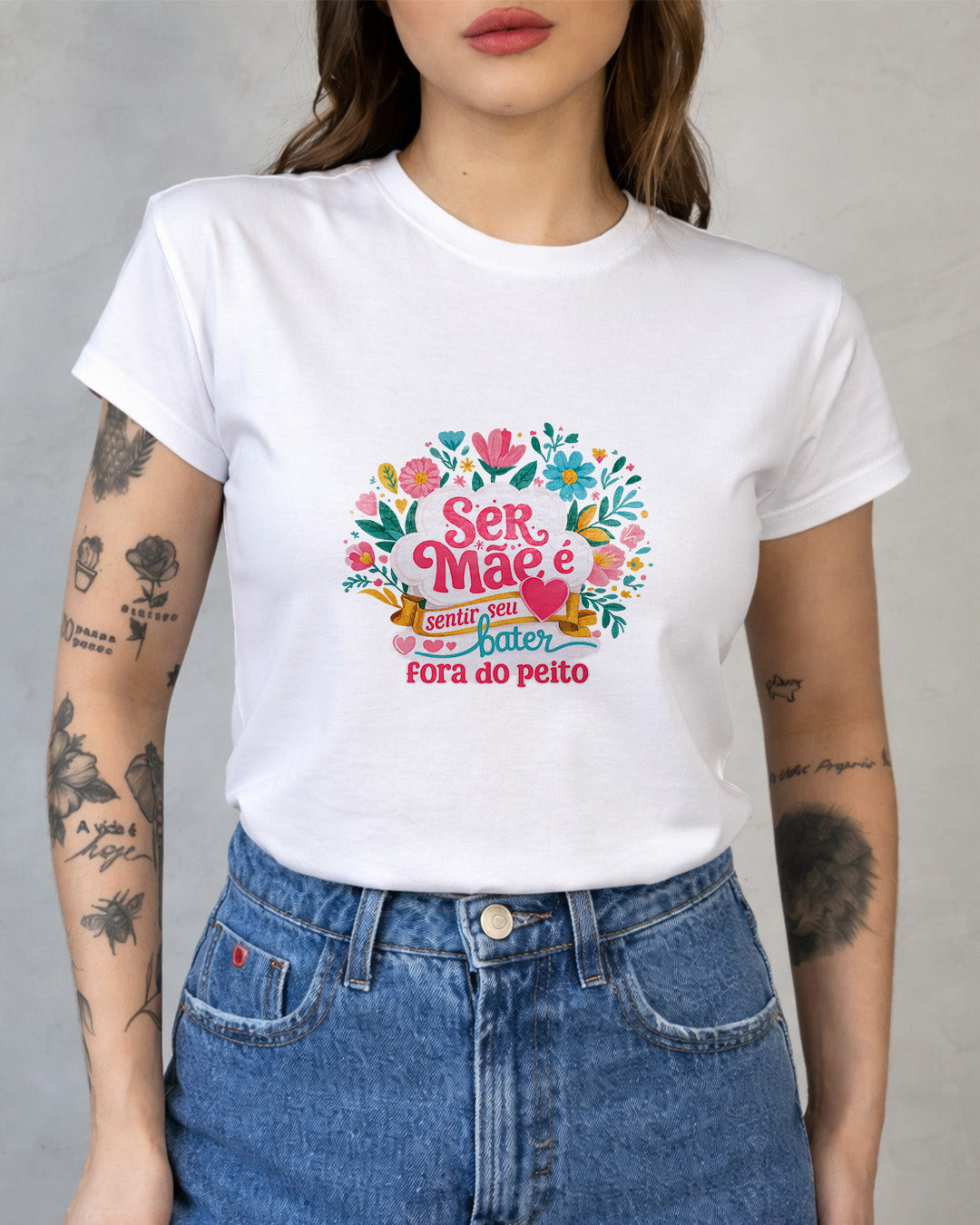 Camiseta Feminina 100% Algodão "Ser Mãe É Sentir Seu Coração" Dia Das Mães
