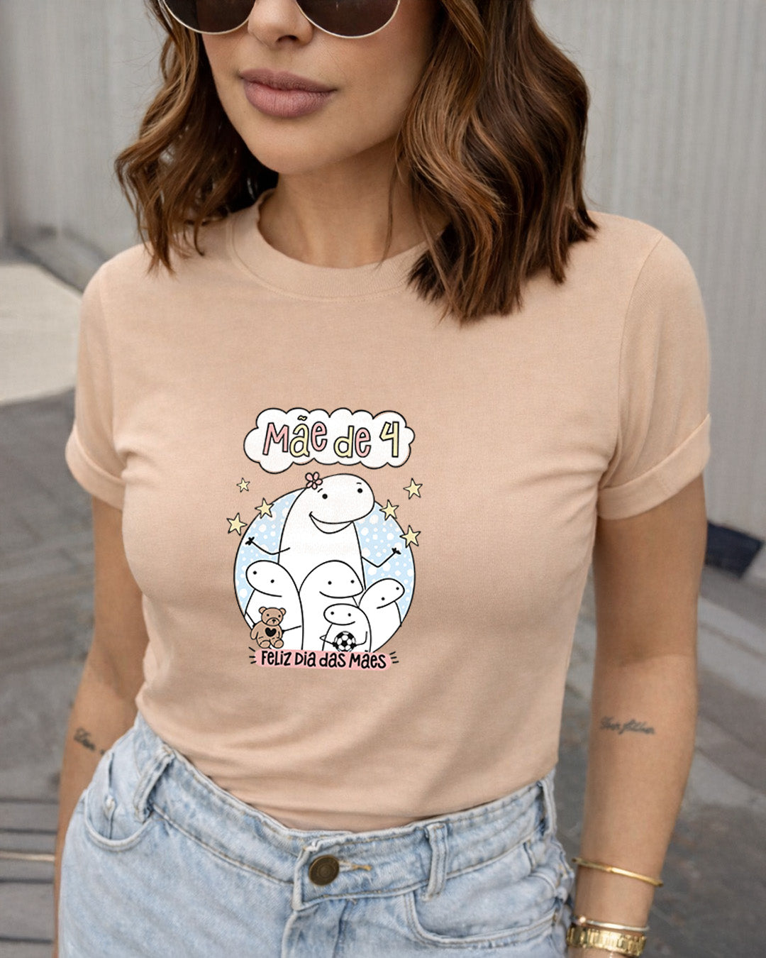 Camiseta Feminina 100% Algodão "Mãe De 4" Dia Das Mães