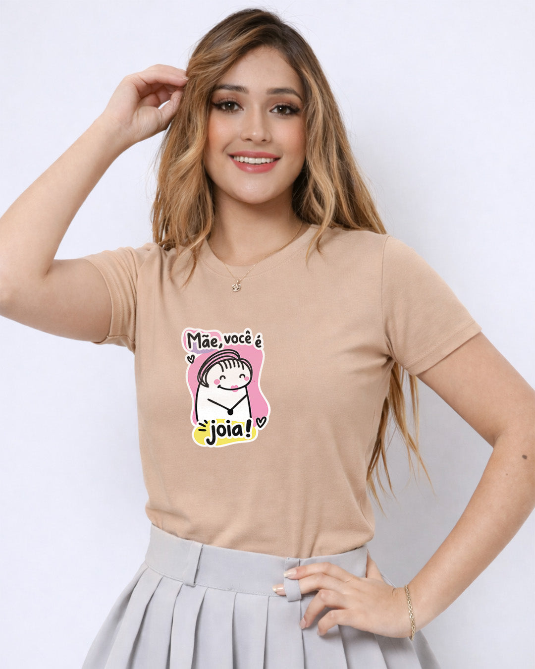 Camiseta Feminina Branca Mãe Você é Joia Estampa Divertida com Ilustração Fofa