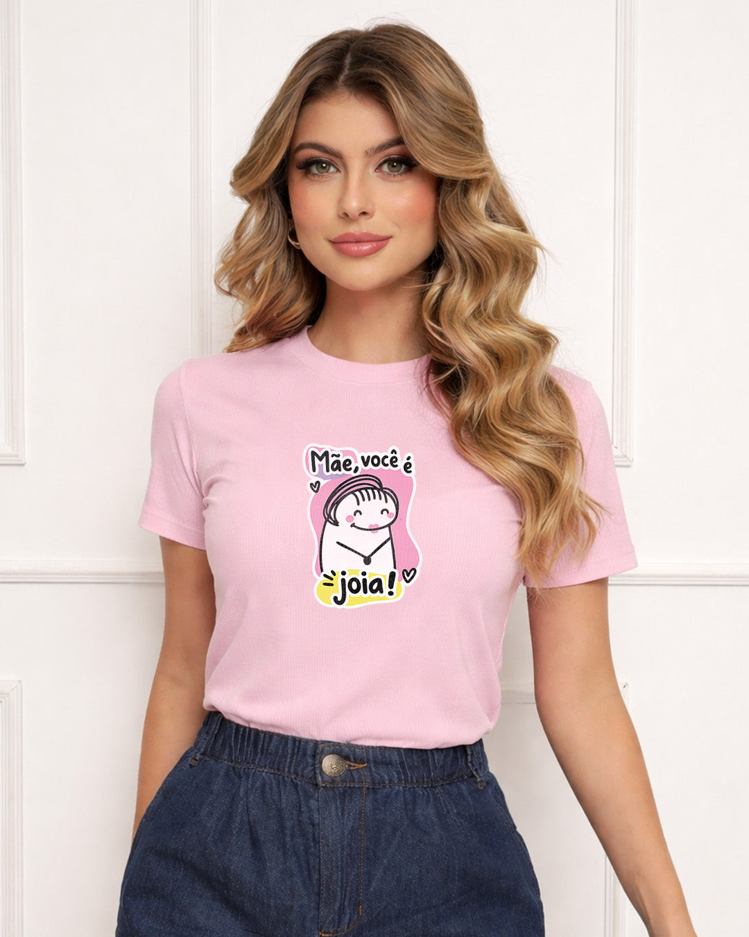 Camiseta Feminina Branca Mãe Você é Joia Estampa Divertida com Ilustração Fofa