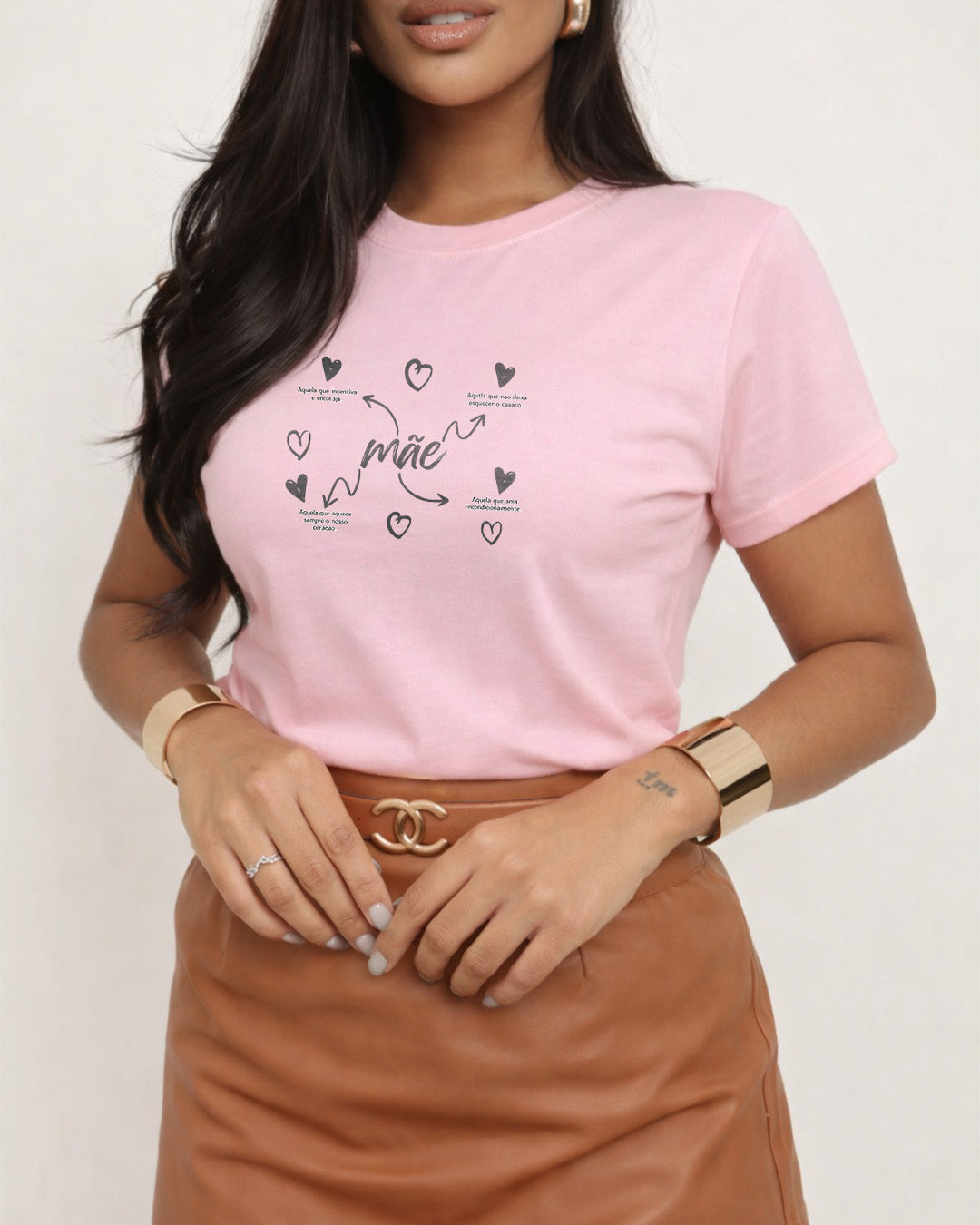 Camiseta Dia Das Mães Feminina "Mãe" Feliz Dia Das Mães 100% Algodão Com Corações