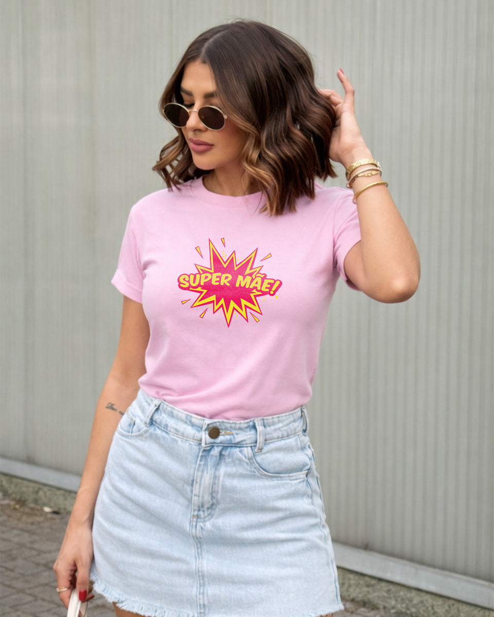 Camiseta Feminina 100% Algodão "Super Mãe" Dia Das Mães