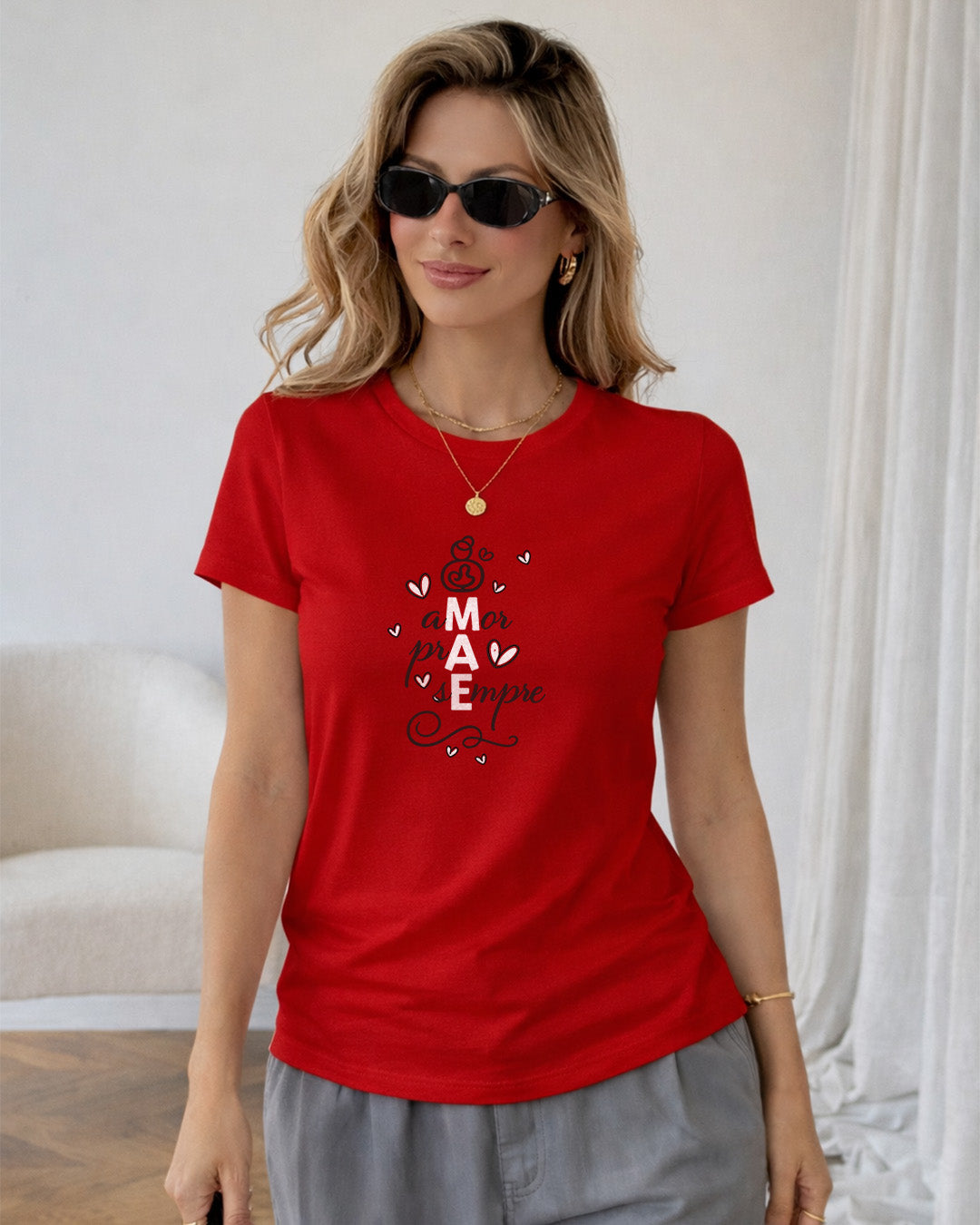 Camiseta Amor Pra Sempre Mãe Com Estampa De Corações