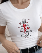 Camiseta Amor Pra Sempre Mãe Com Estampa De Corações