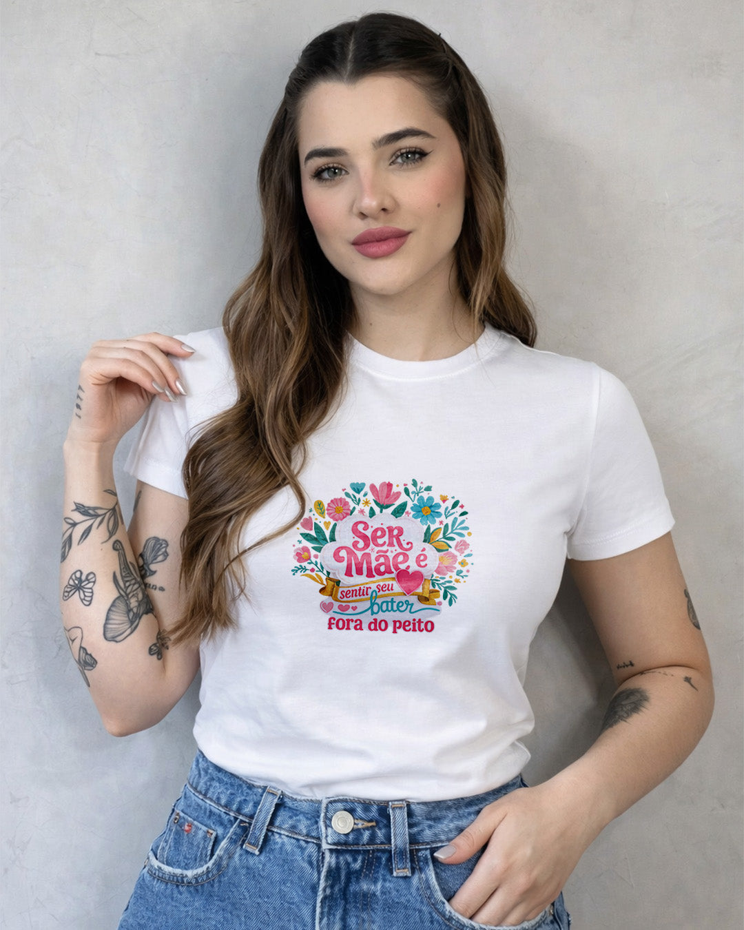 Camiseta Feminina 100% Algodão "Ser Mãe É Sentir Seu Coração" Dia Das Mães