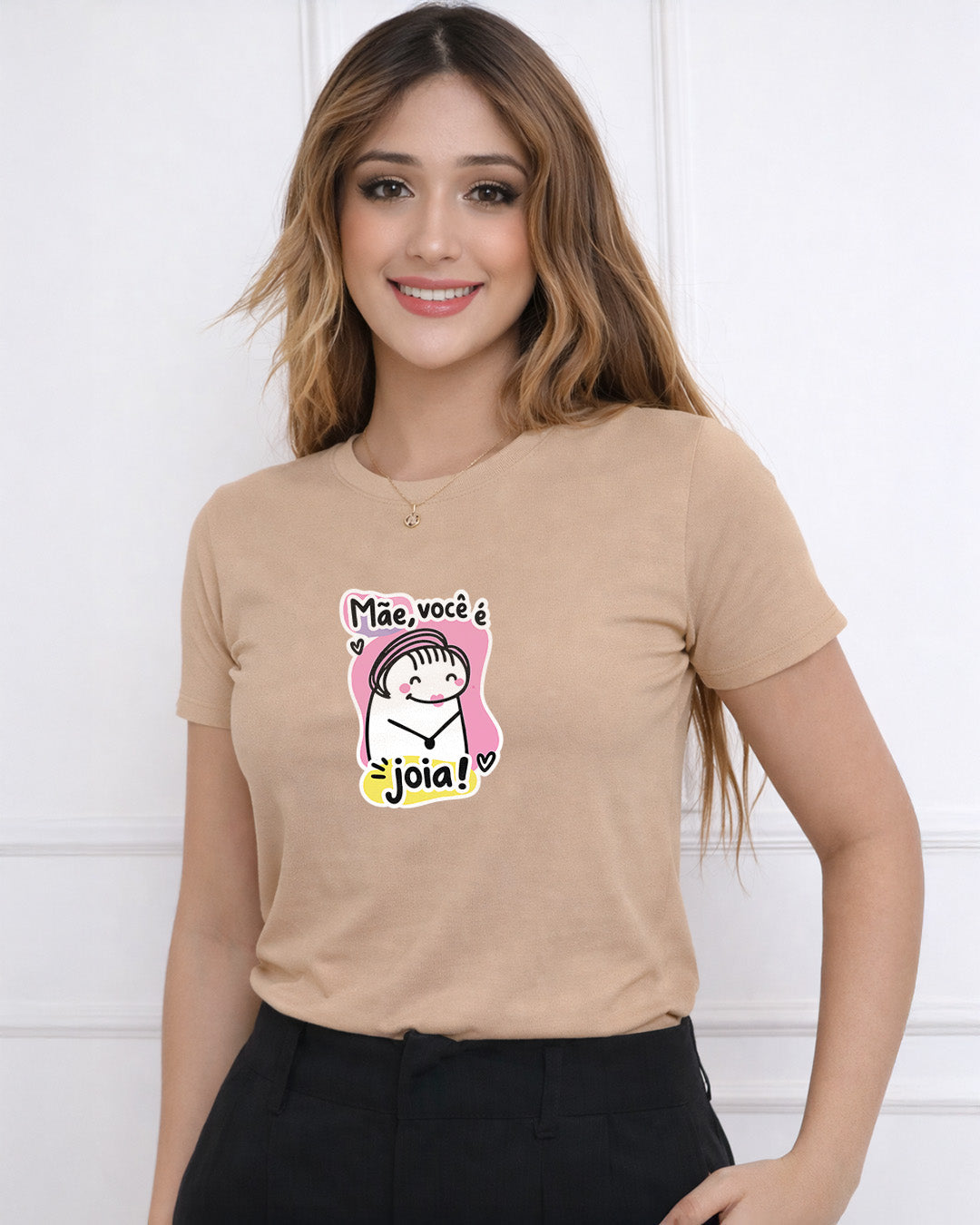 Camiseta Feminina Branca Mãe Você é Joia Estampa Divertida com Ilustração Fofa