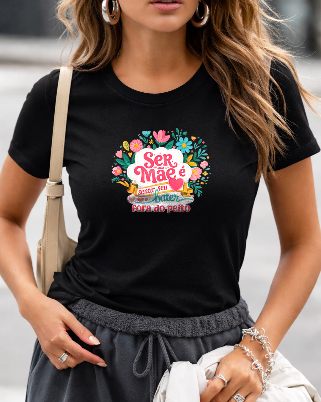Camiseta Feminina 100% Algodão "Ser Mãe É Sentir Seu Coração" Dia Das Mães