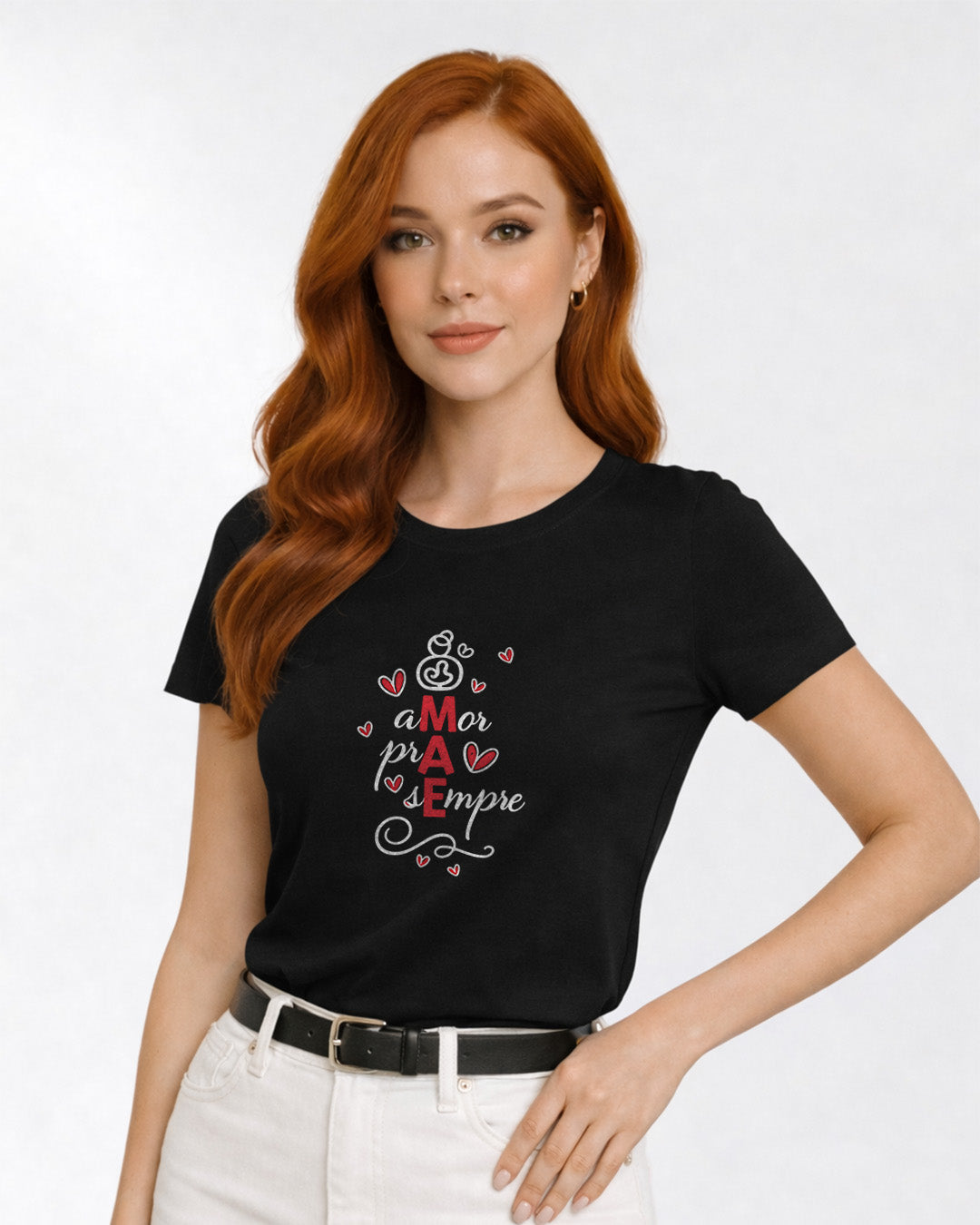 Camiseta Amor Pra Sempre Mãe Com Estampa De Corações