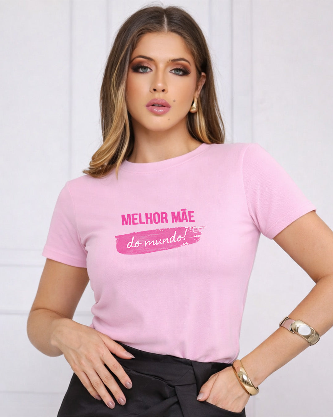 Camiseta 100% Algodão Feminina "Melhor Mãe Do Mundo" Dia Das Mães