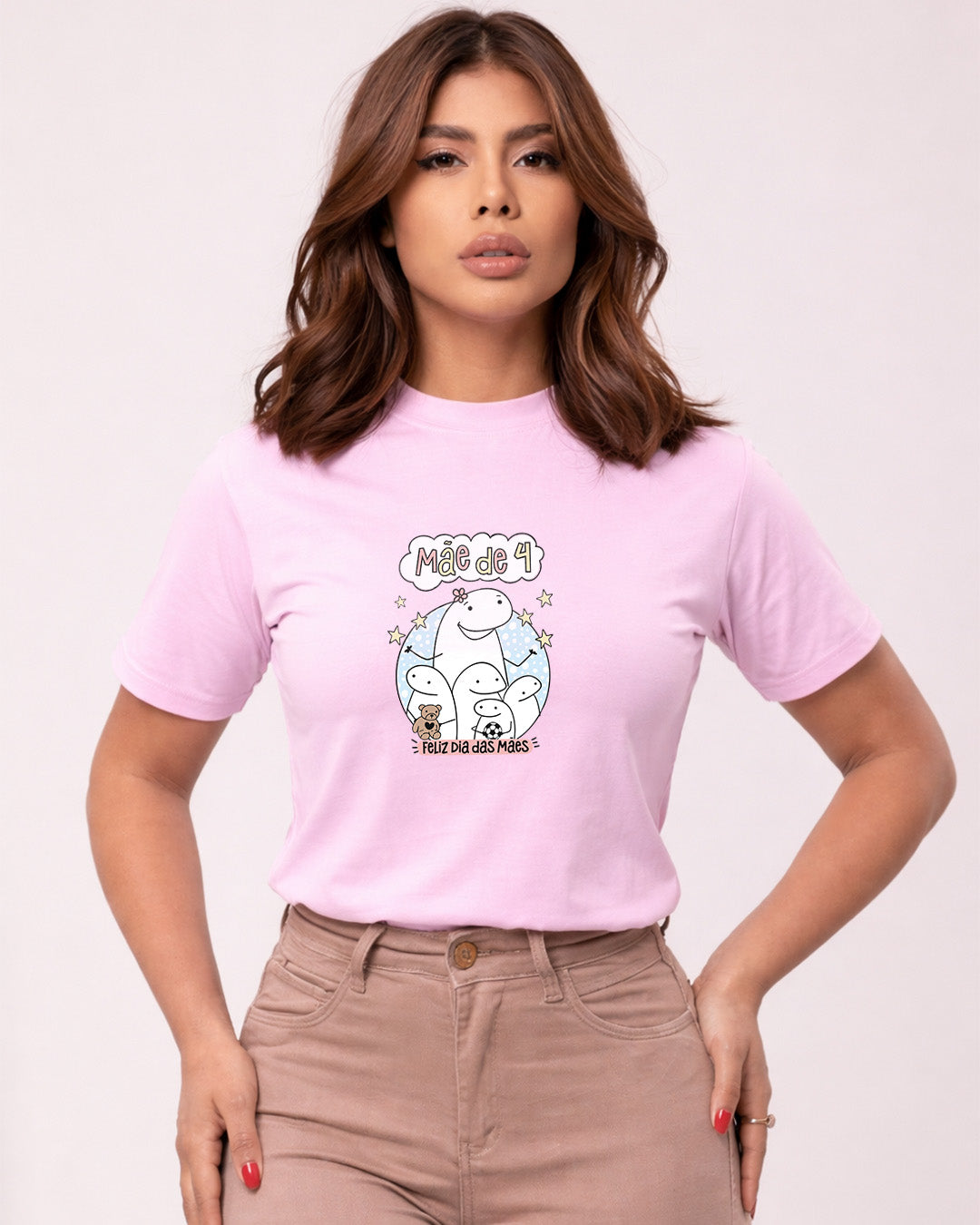 Camiseta Feminina 100% Algodão "Mãe De 4" Dia Das Mães