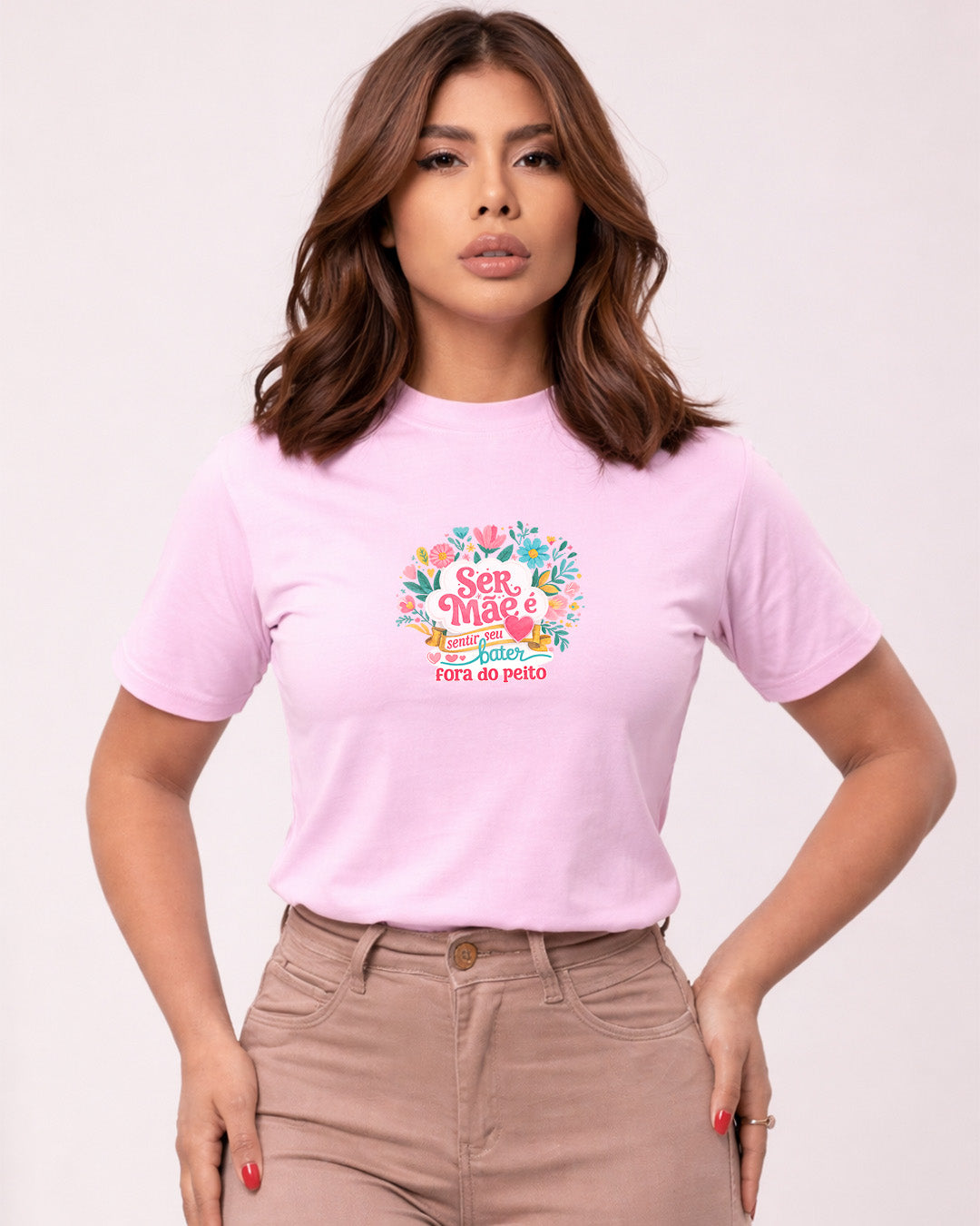 Camiseta Feminina 100% Algodão "Ser Mãe É Sentir Seu Coração" Dia Das Mães