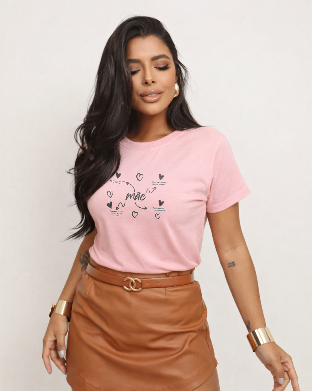 Camiseta Dia Das Mães Feminina "Mãe" Feliz Dia Das Mães 100% Algodão Com Corações