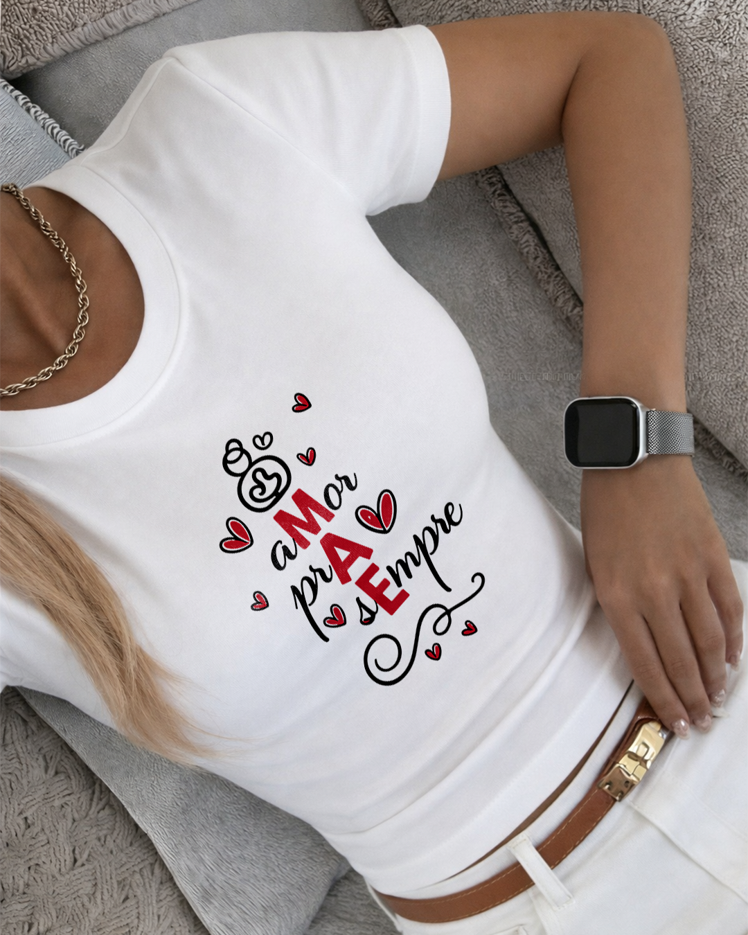 Camiseta Amor Pra Sempre Mãe Com Estampa De Corações