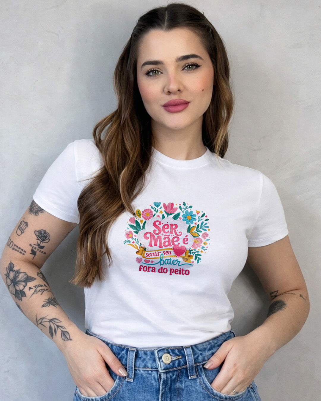 Camiseta Feminina 100% Algodão "Ser Mãe É Sentir Seu Coração" Dia Das Mães
