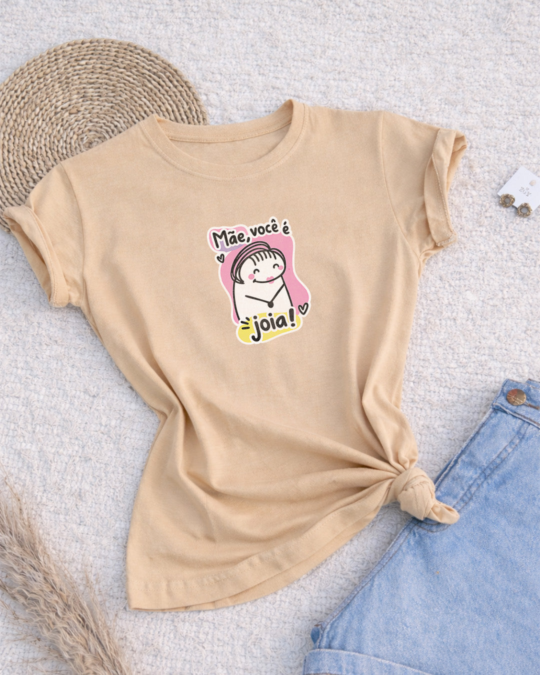 Camiseta Feminina Branca Mãe Você é Joia Estampa Divertida com Ilustração Fofa