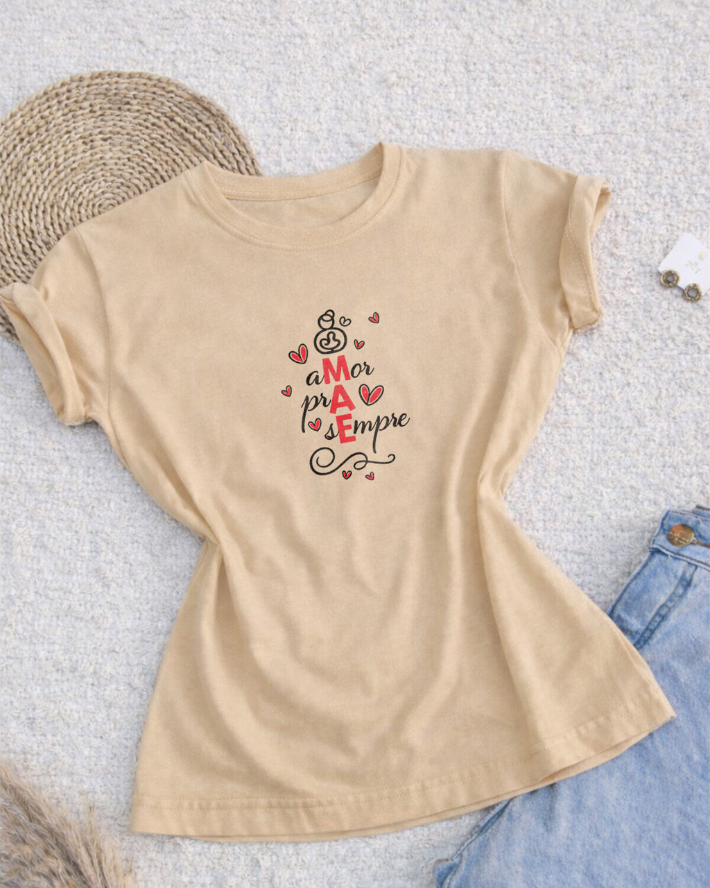 Camiseta Amor Pra Sempre Mãe Com Estampa De Corações