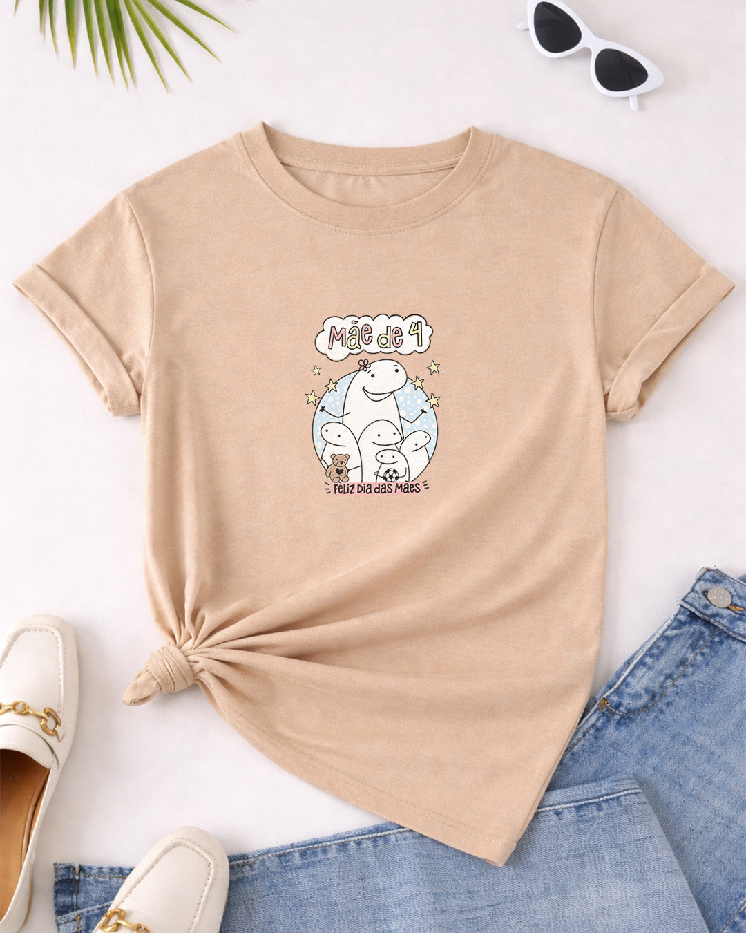 Camiseta Feminina 100% Algodão "Mãe De 4" Dia Das Mães