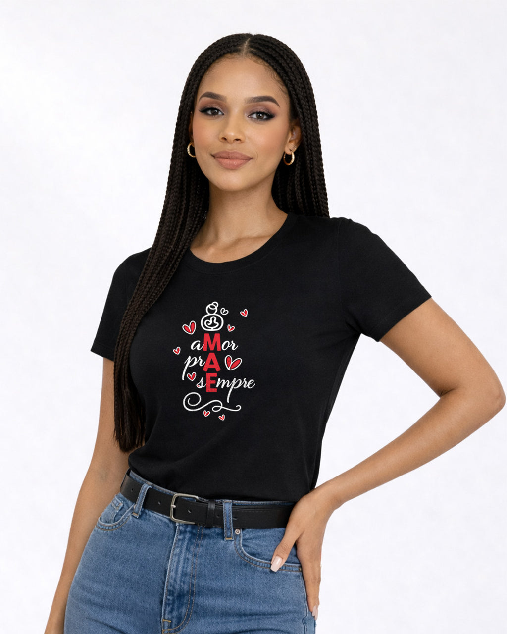 Camiseta Amor Pra Sempre Mãe Com Estampa De Corações