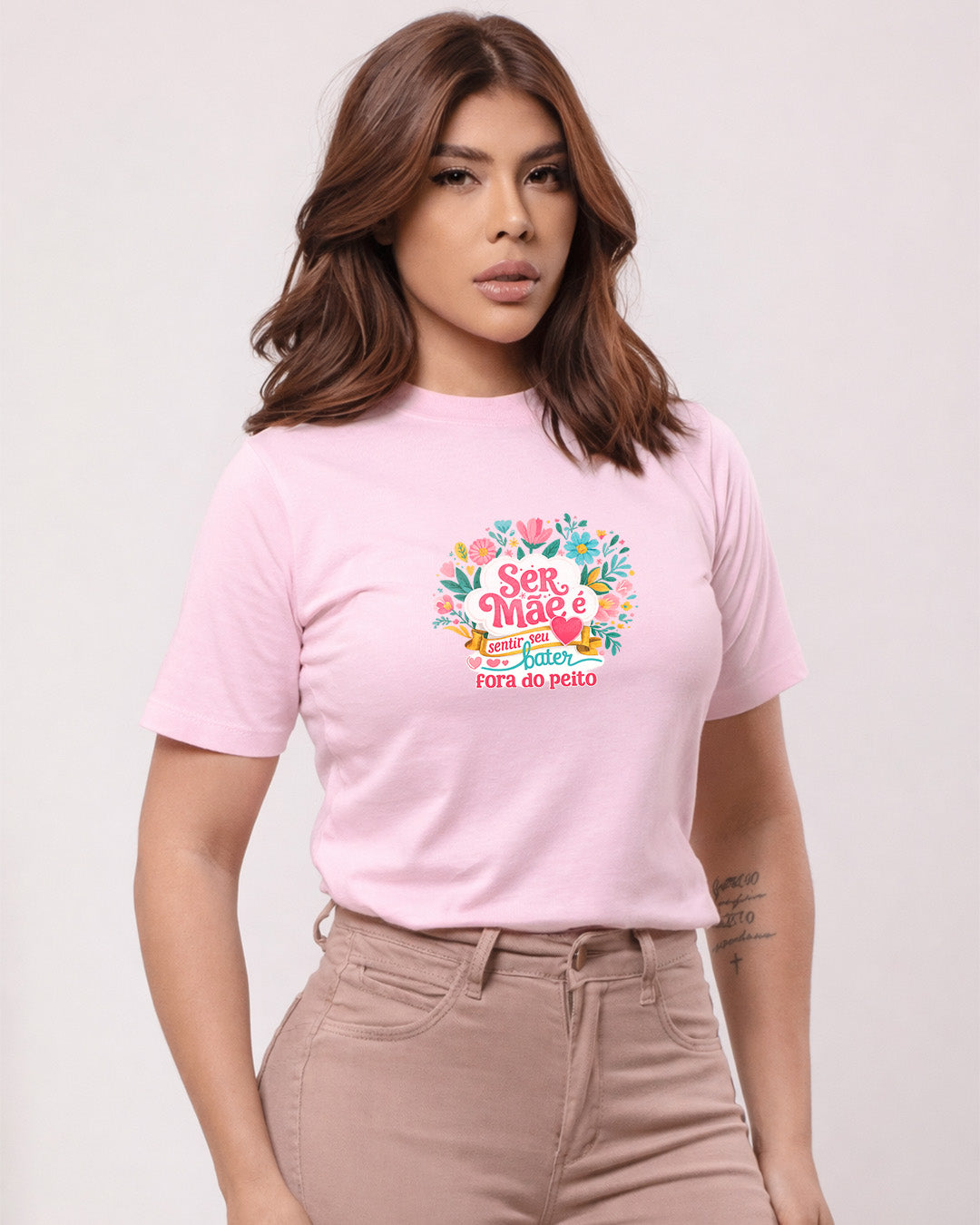 Camiseta Feminina 100% Algodão "Ser Mãe É Sentir Seu Coração" Dia Das Mães