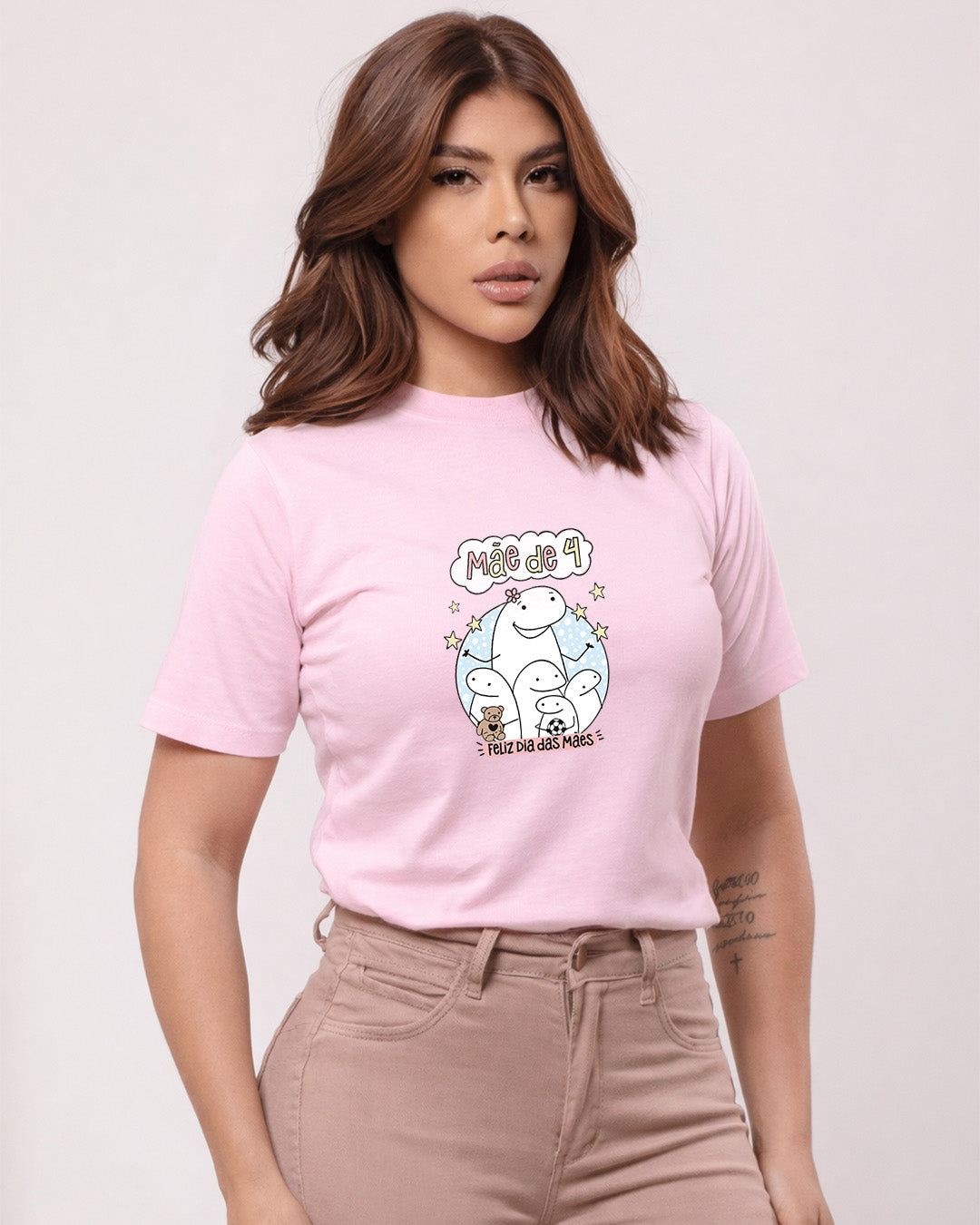 Camiseta Feminina 100% Algodão "Mãe De 4" Dia Das Mães