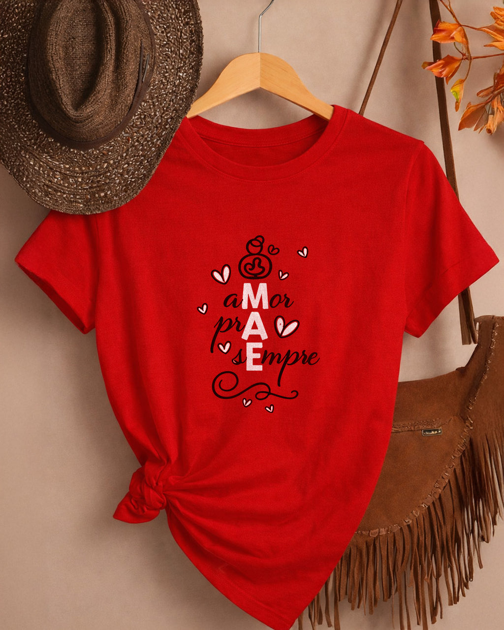 Camiseta Amor Pra Sempre Mãe Com Estampa De Corações