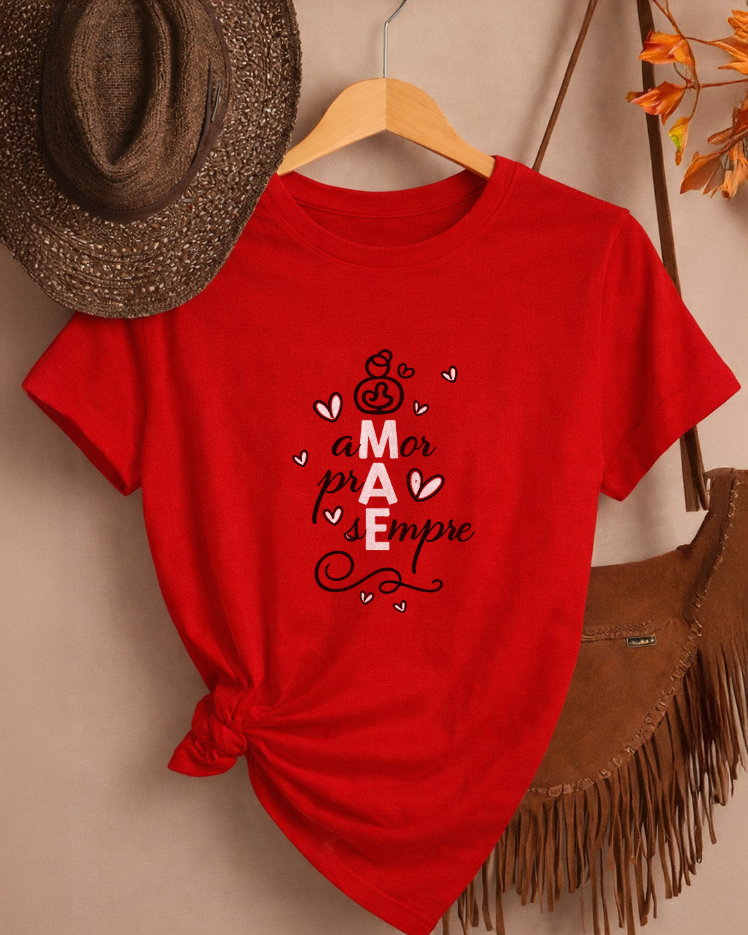 Camiseta Amor Pra Sempre Mãe Com Estampa De Corações