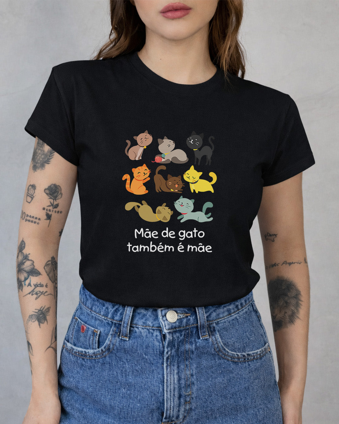 Camiseta Mãe De Gato Também É Mãe Com Estampa Gatinhos