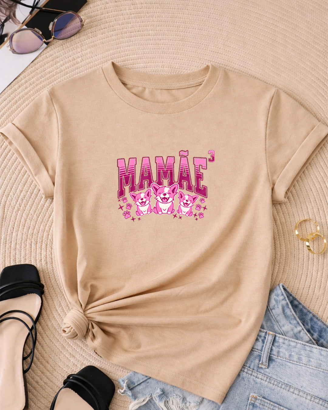 Camiseta Mamãe Ao Cubo Com Estampa Cachorrinhos