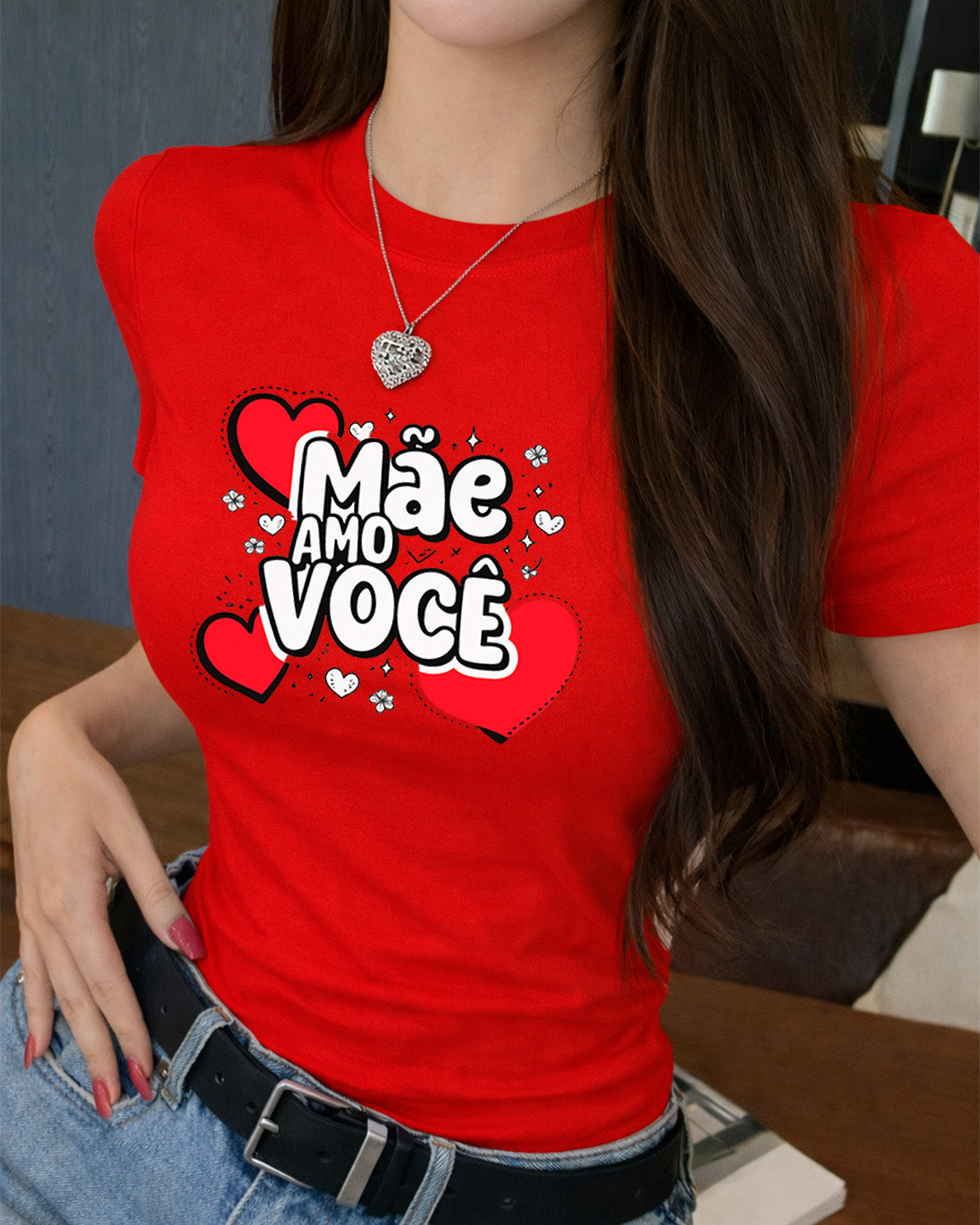 Camiseta Mãe Amo Você Com Estampa Corações Delicados