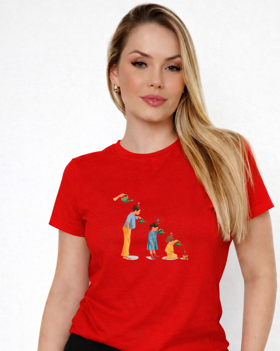 Camiseta Mãe Cultivando Amor Com Estampa Ilustração Familiar