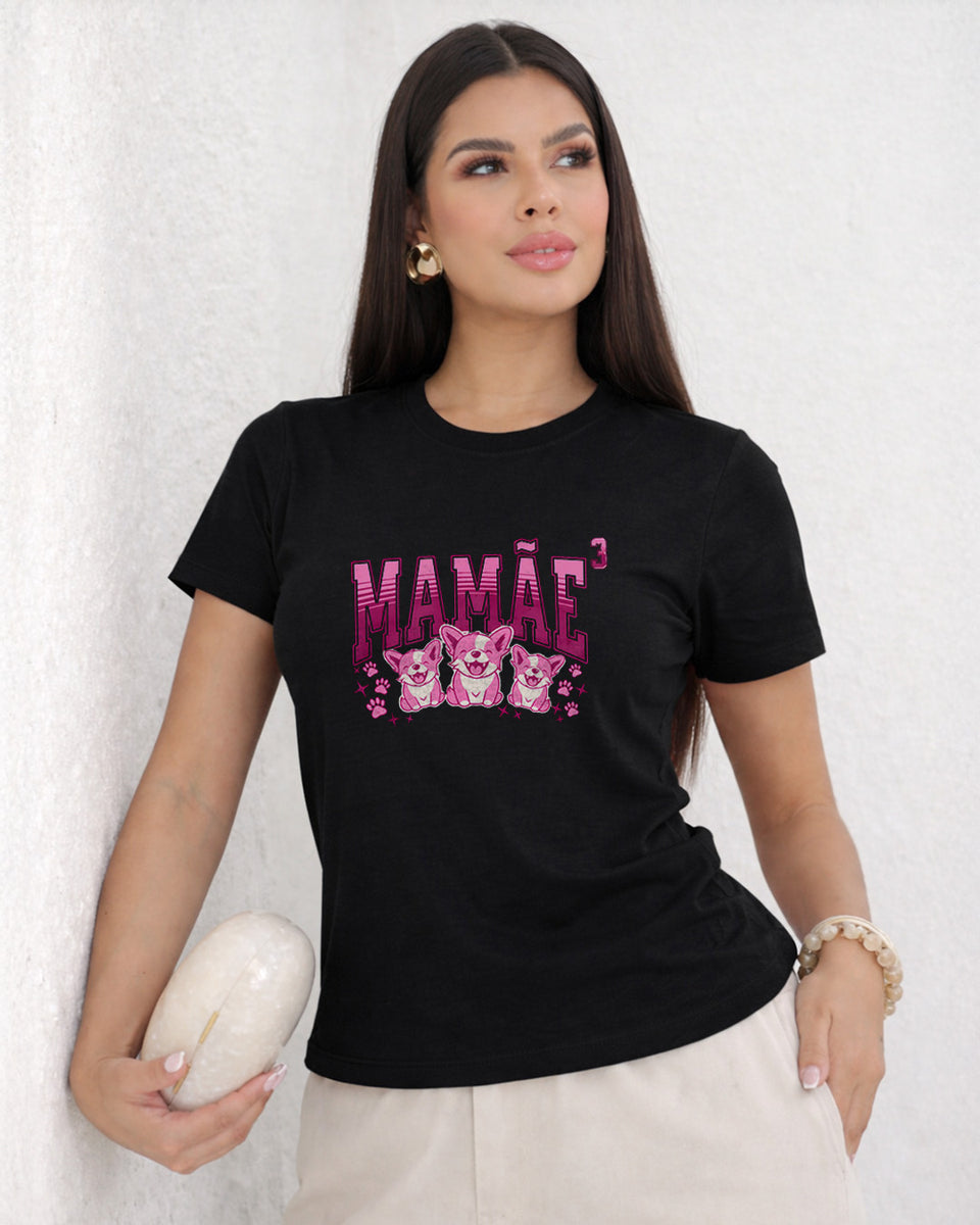 Camiseta Mamãe Ao Cubo Com Estampa Cachorrinhos