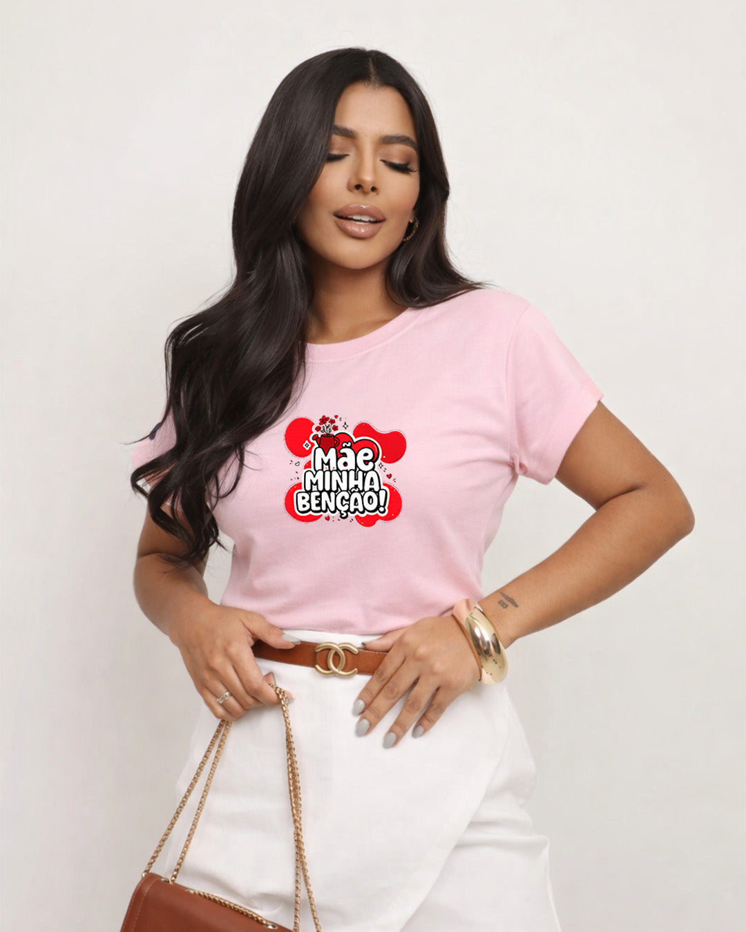 Camiseta Mãe Minha Benção Com Estampa Corações Românticos