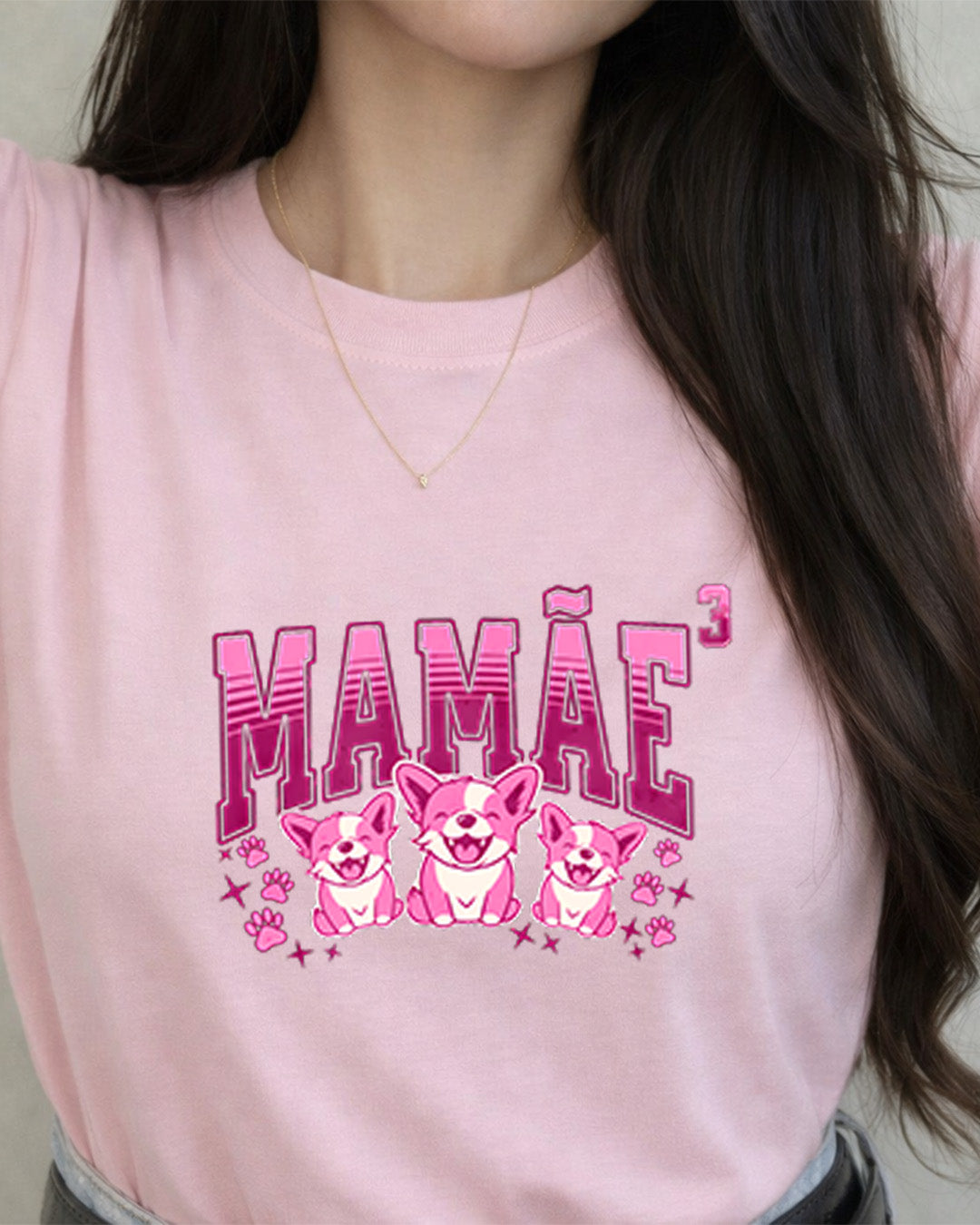 Camiseta Mamãe Ao Cubo Com Estampa Cachorrinhos