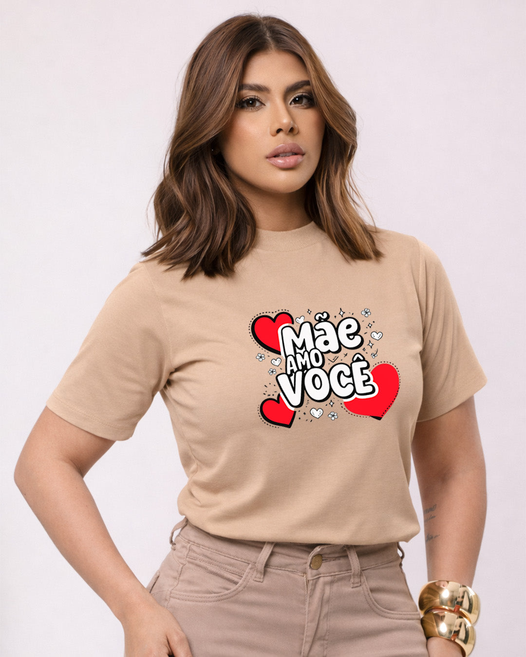 Camiseta Mãe Amo Você Com Estampa Corações Delicados