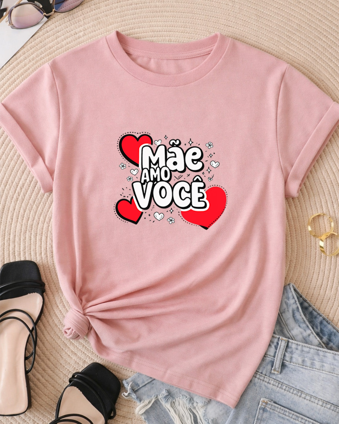 Camiseta Mãe Amo Você Com Estampa Corações Delicados