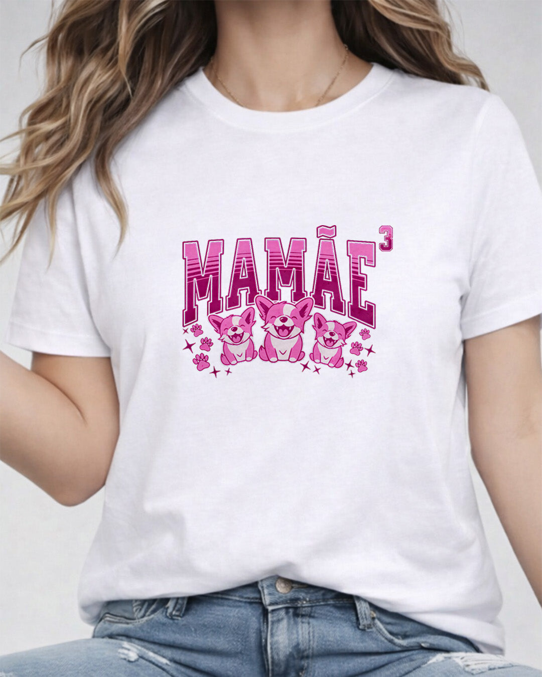 Camiseta Mamãe Ao Cubo Com Estampa Cachorrinhos
