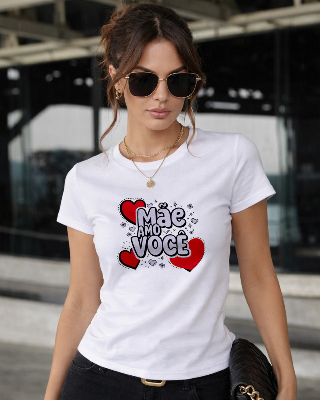 Camiseta Mãe Amo Você Com Estampa Corações Delicados
