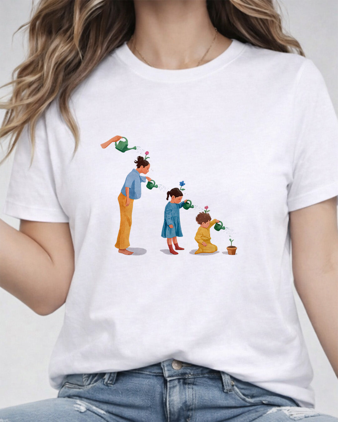 Camiseta Mãe Cultivando Amor Com Estampa Ilustração Familiar