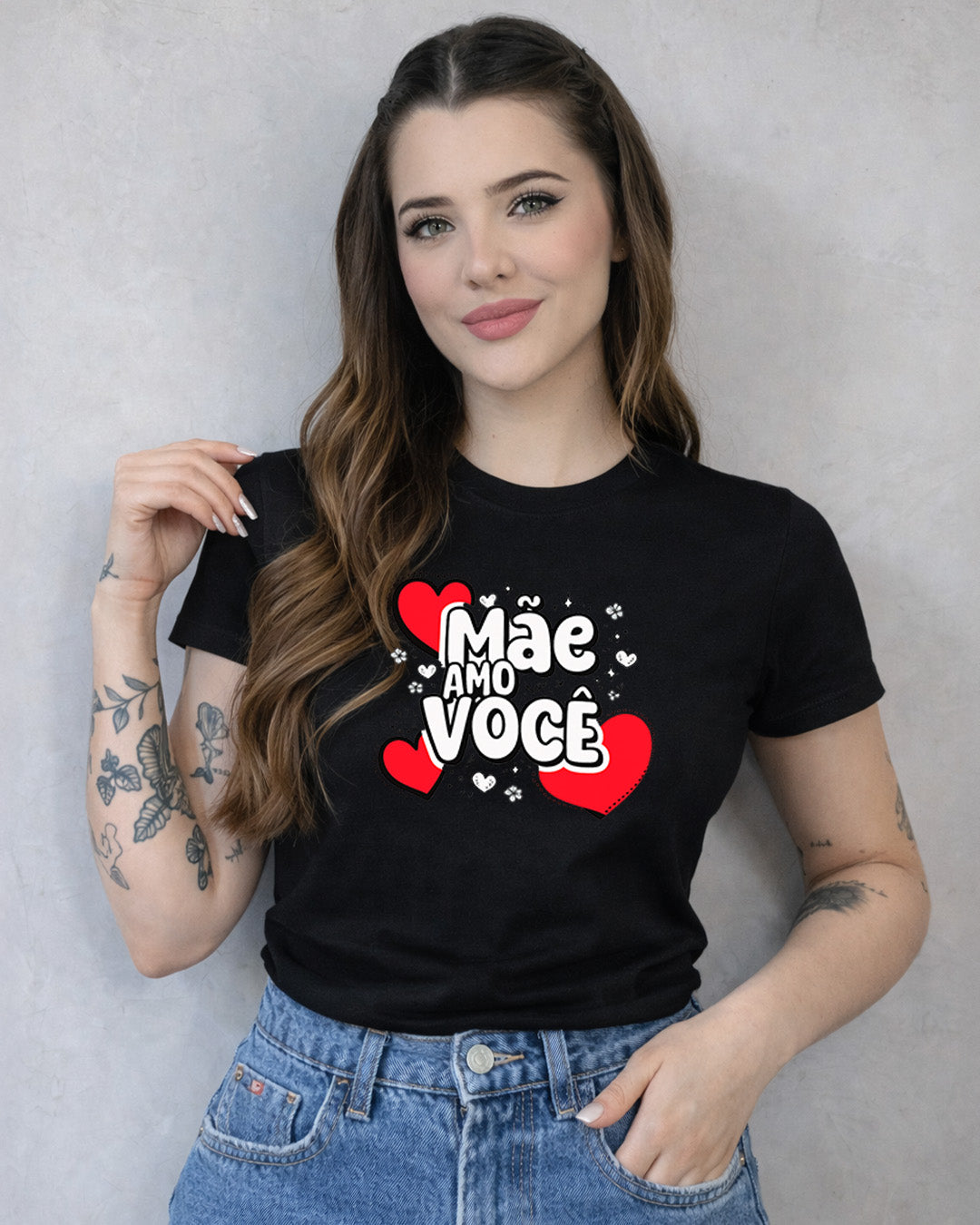 Camiseta Mãe Amo Você Com Estampa Corações Delicados