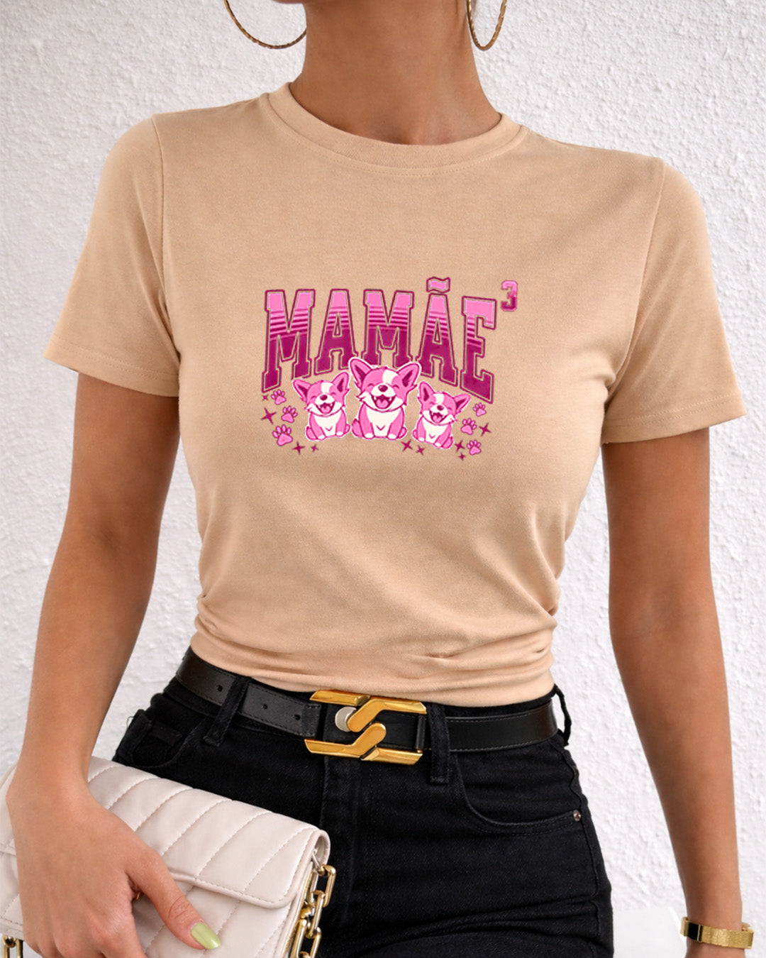 Camiseta Mamãe Ao Cubo Com Estampa Cachorrinhos