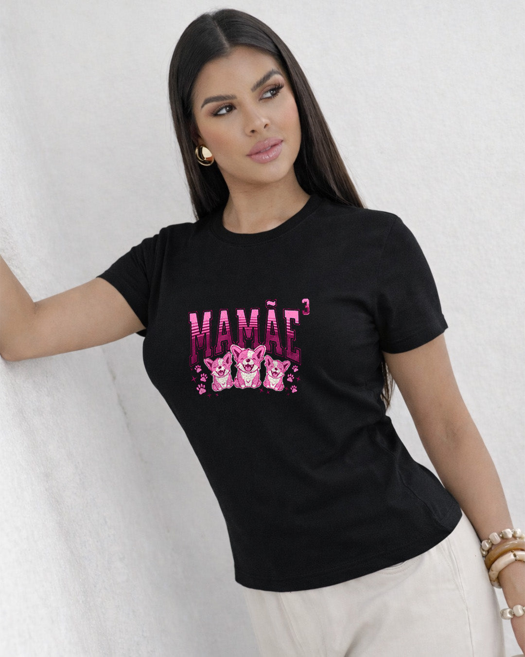 Camiseta Mamãe Ao Cubo Com Estampa Cachorrinhos