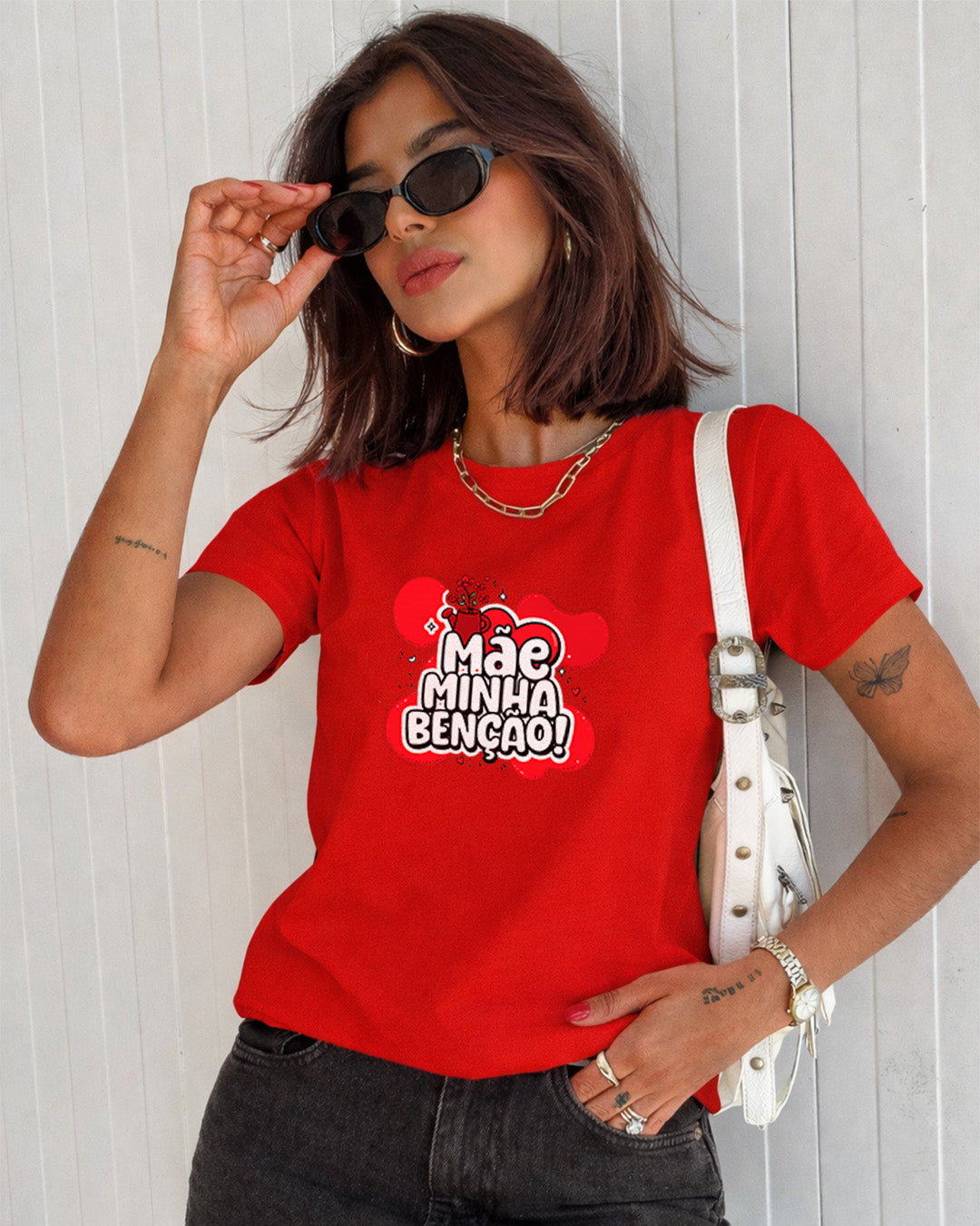 Camiseta Mãe Minha Benção Com Estampa Corações Românticos