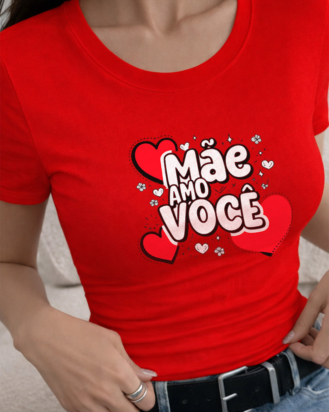 Camiseta Mãe Amo Você Com Estampa Corações Delicados
