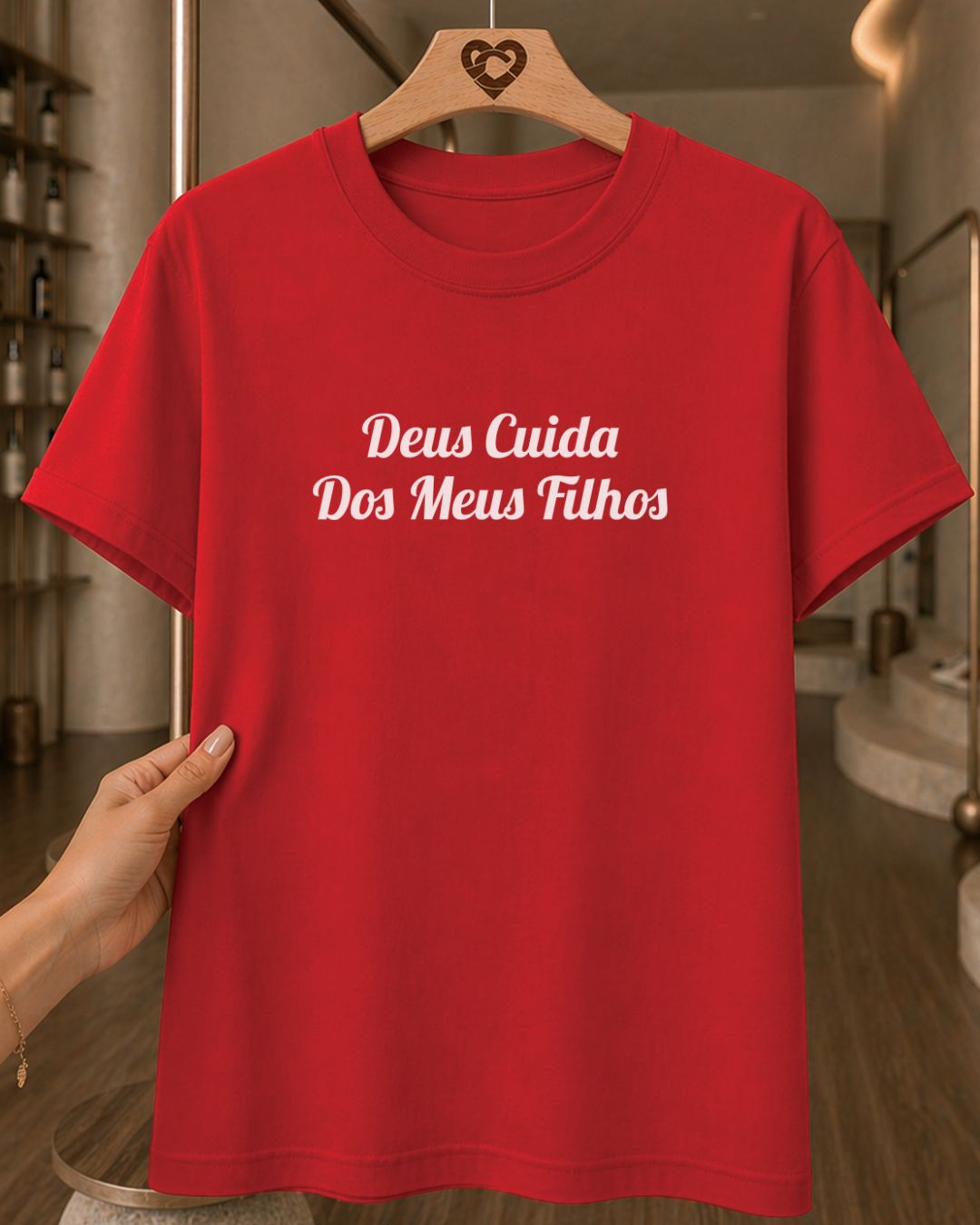 Camiseta Feminina 100% Algodão "Deus Cuida" Dia Das Mães