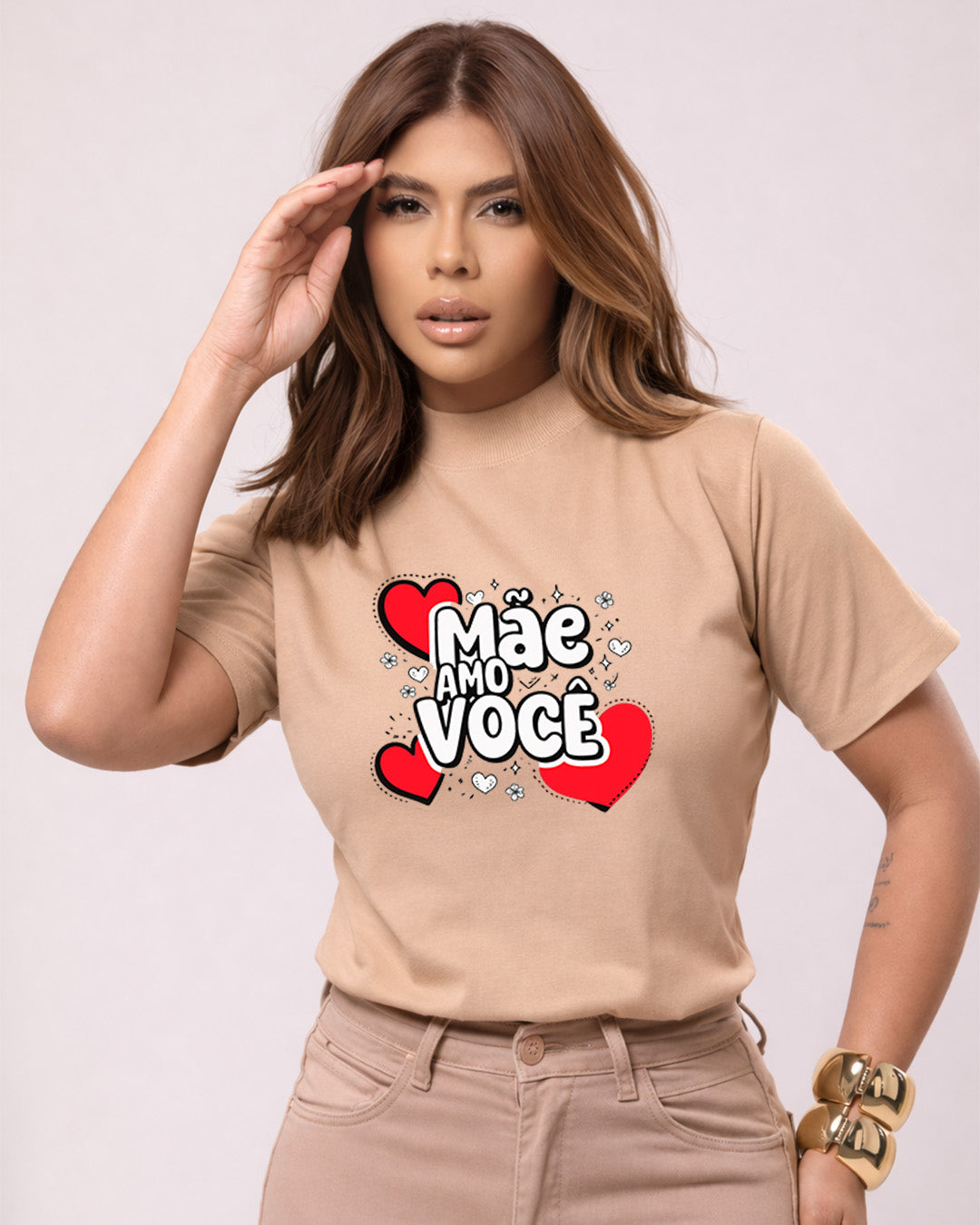 Camiseta Mãe Amo Você Com Estampa Corações Delicados