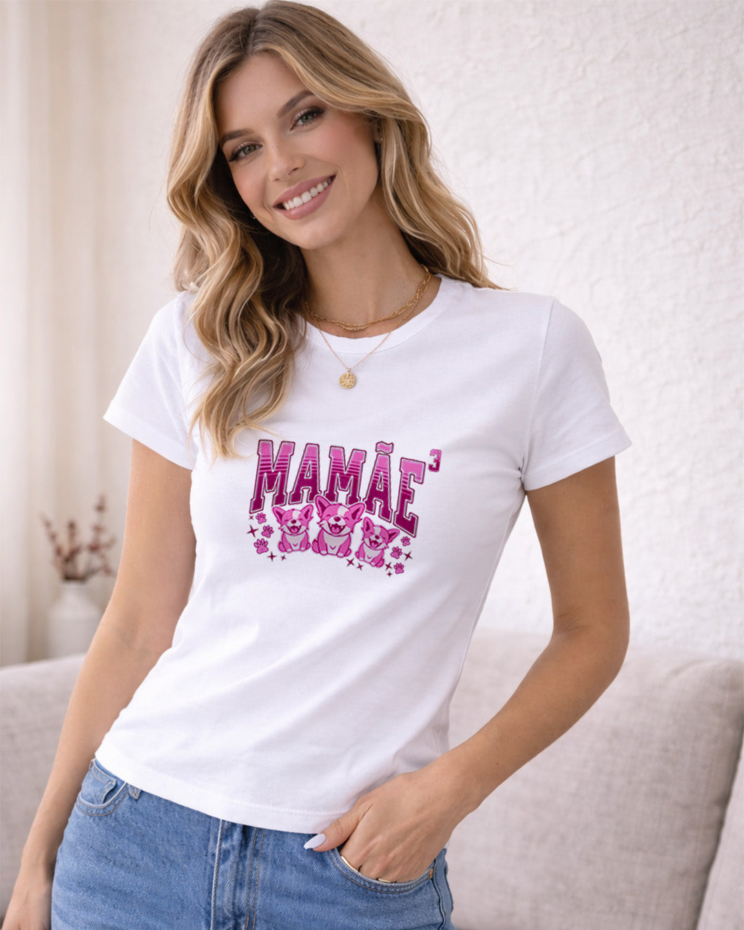 Camiseta Mamãe Ao Cubo Com Estampa Cachorrinhos