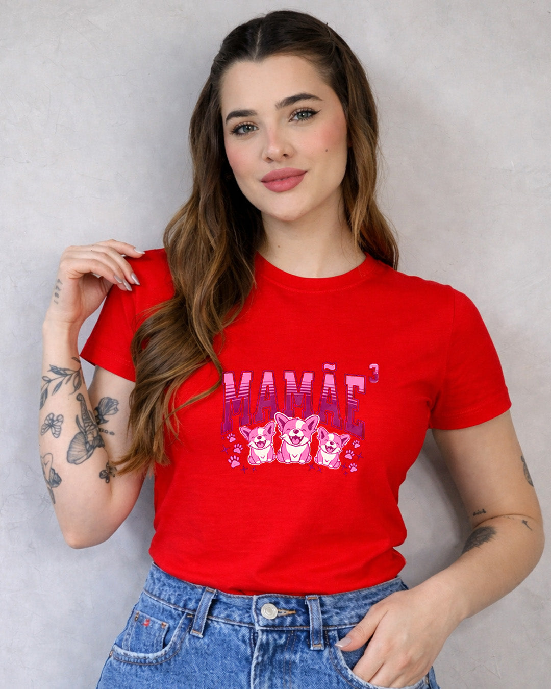 Camiseta Mamãe Ao Cubo Com Estampa Cachorrinhos