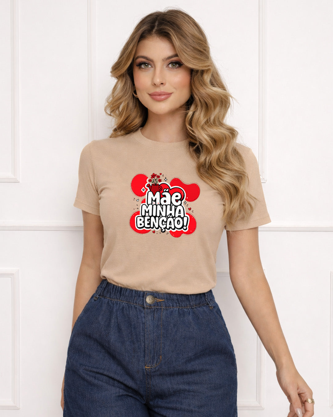 Camiseta Mãe Minha Benção Com Estampa Corações Românticos