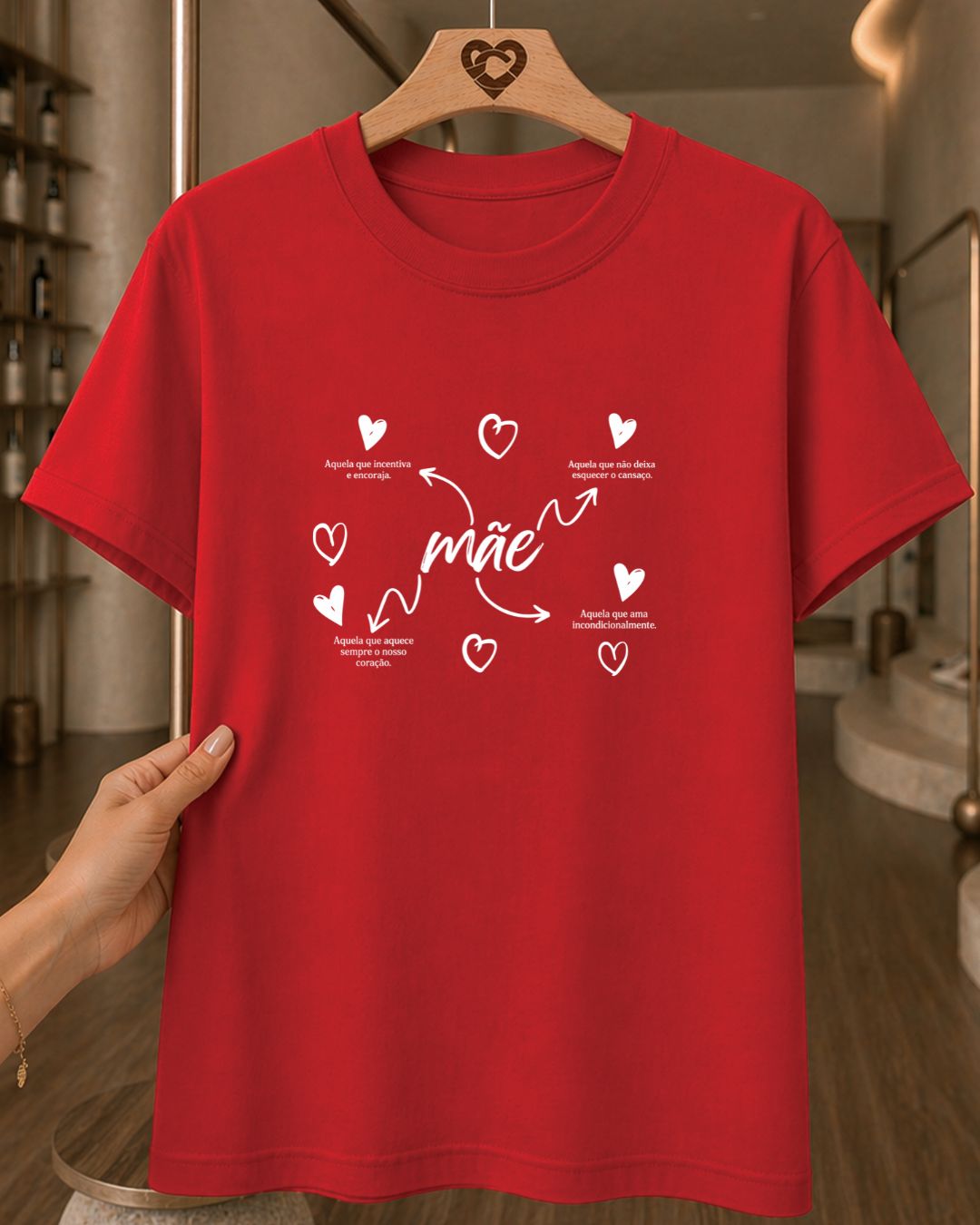 Camiseta Dia Das Mães Feminina "Mãe" Feliz Dia Das Mães 100% Algodão Com Corações