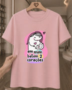 Camiseta Feminina Em Mim Batem Dois Corações